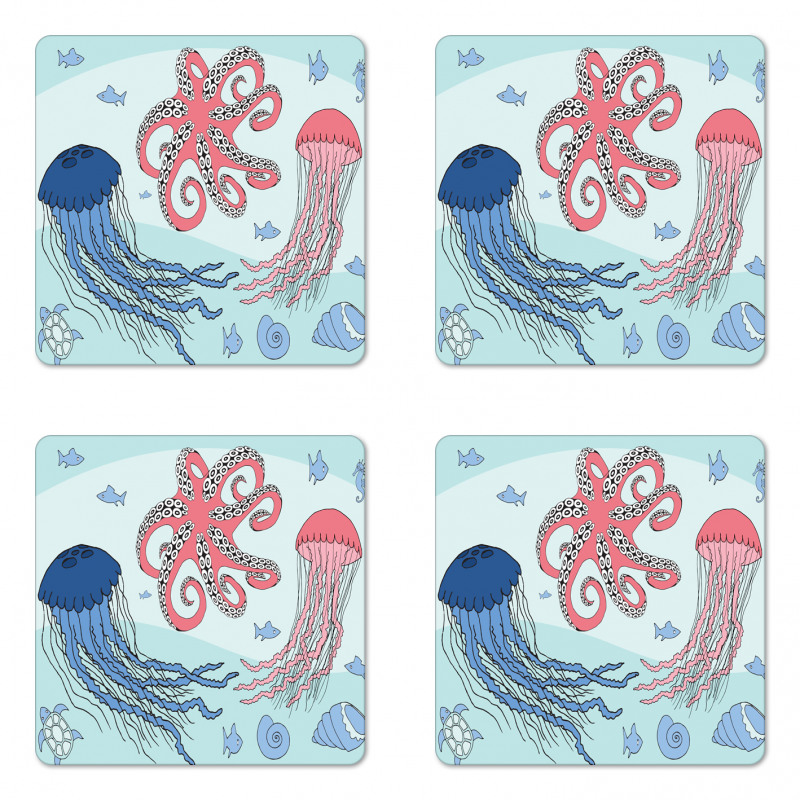 Cartoon Undersea Animal Coaster Set Of Four