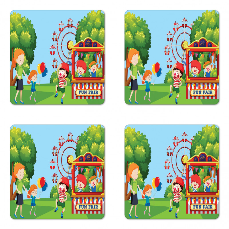 Cheerful Children at Fun Fair Coaster Set Of Four