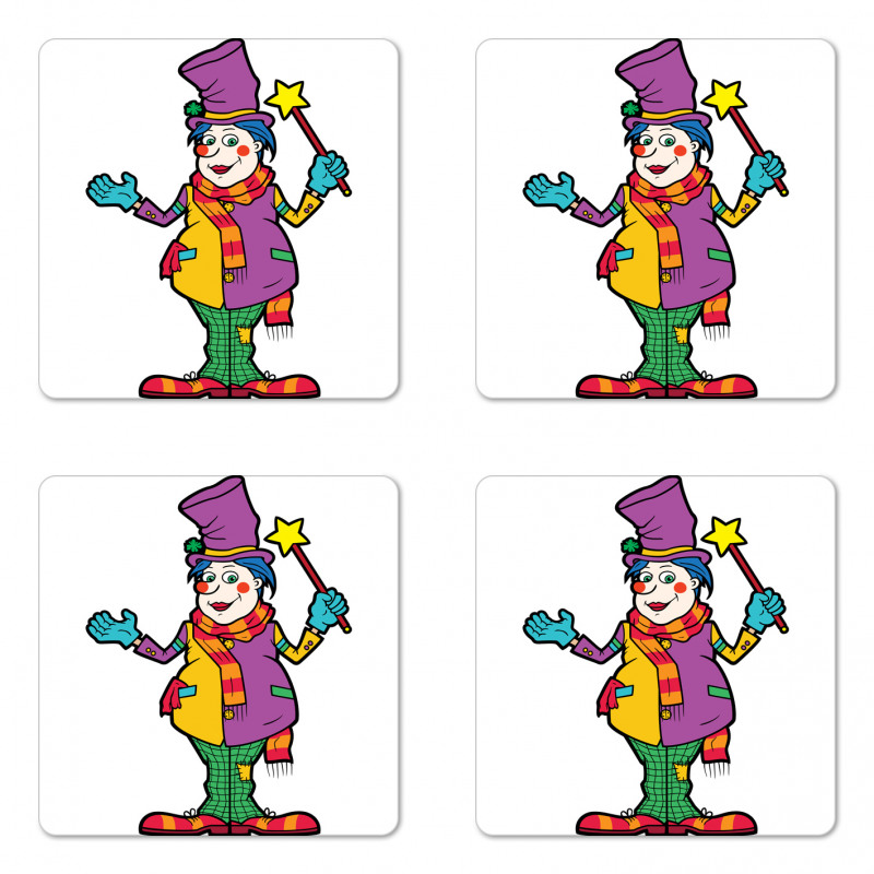 Whimsical Man with Magic Wand Coaster Set Of Four