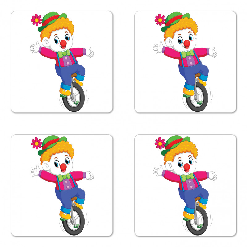 Circus Humorous Boy on Wheel Coaster Set Of Four