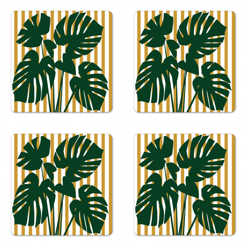 Hawaiian Monstera Stripes Coaster Set Of Four