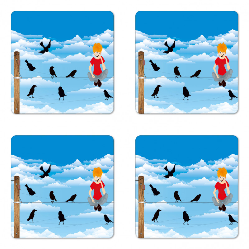 Boy and Avian Sky Coaster Set Of Four