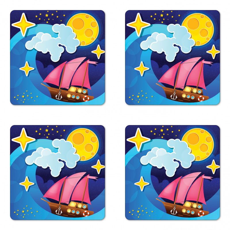 Sailing Boat Cartoon Coaster Set Of Four