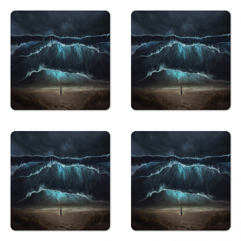 Gothic Wave Alone Woman Coaster Set Of Four