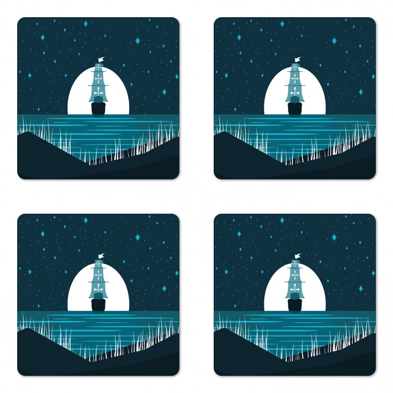 Moonlight on Water Ship Coaster Set Of Four