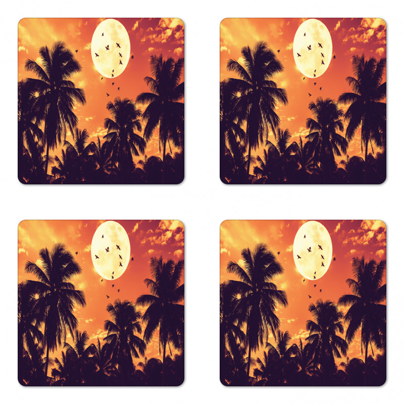 Palms Full Moon Birds Coaster Set Of Four