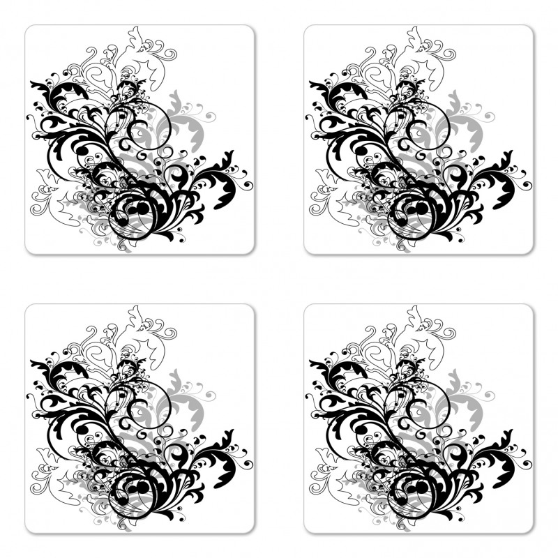 Monochrome Abstract Leaves Coaster Set Of Four