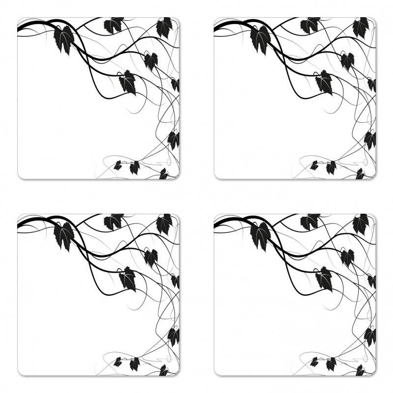 Monotone Abstract Leaves Art Coaster Set Of Four