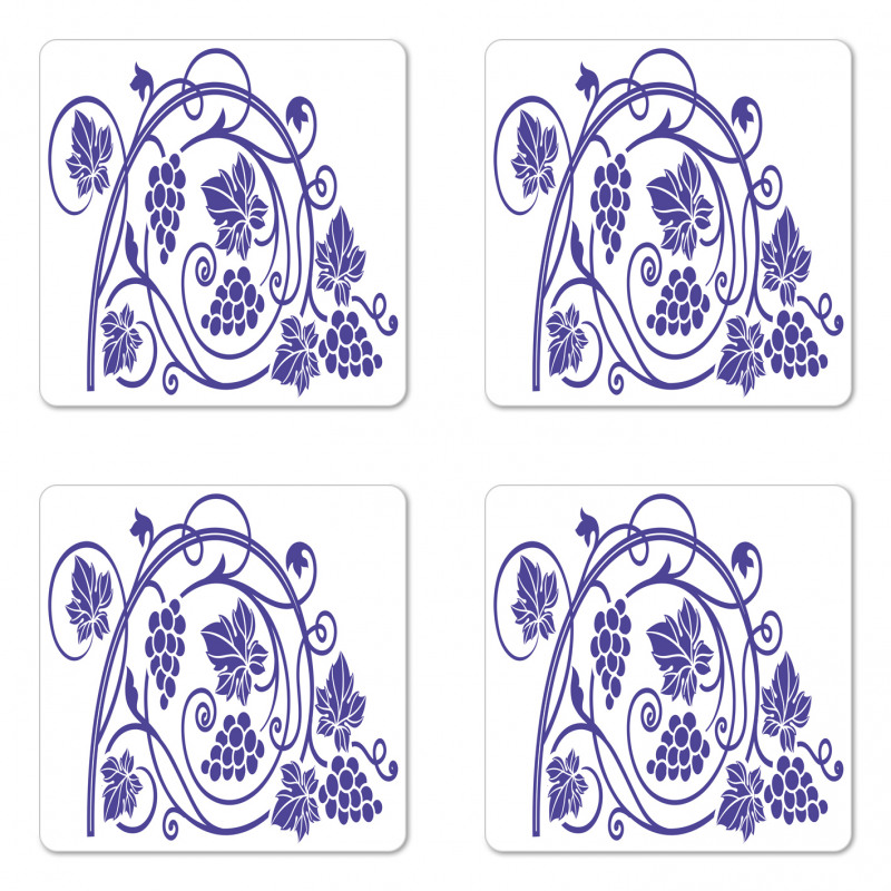 Monotone Grapes Leaves Art Coaster Set Of Four