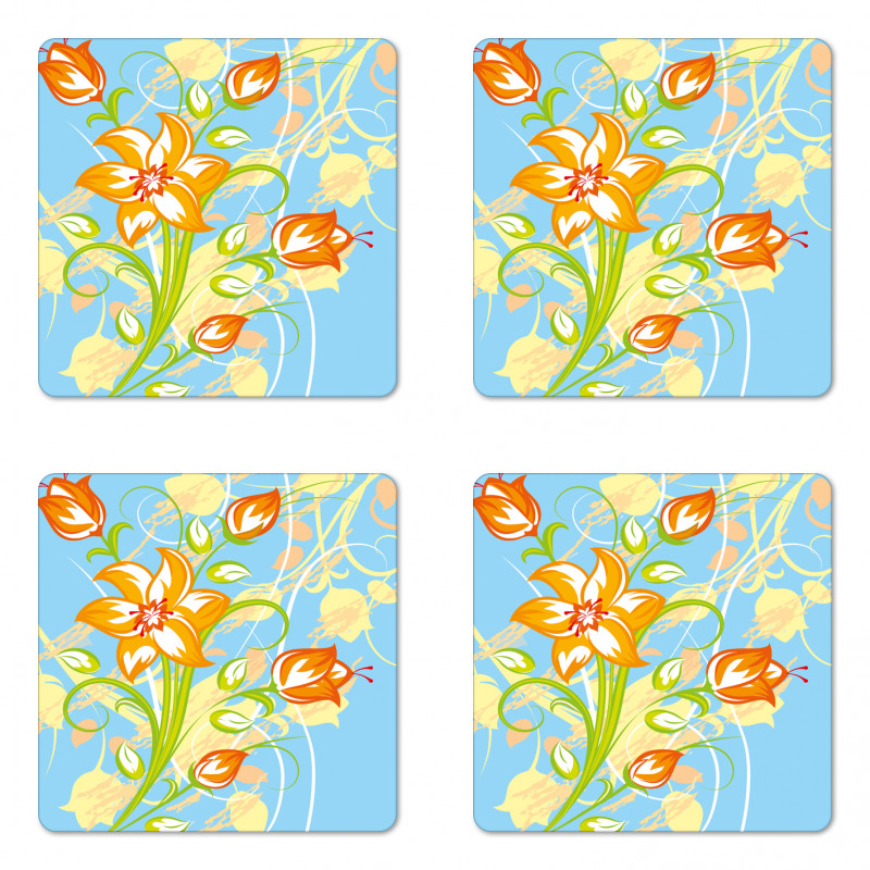 Retro Style Tiger Lily Art Coaster Set Of Four