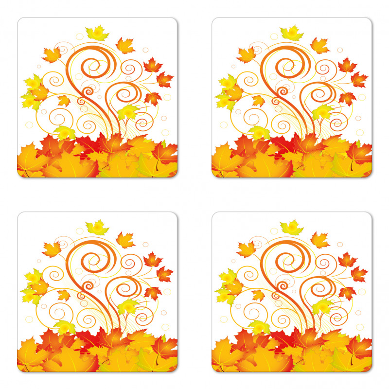 Warm Tones Grape Leaves Coaster Set Of Four