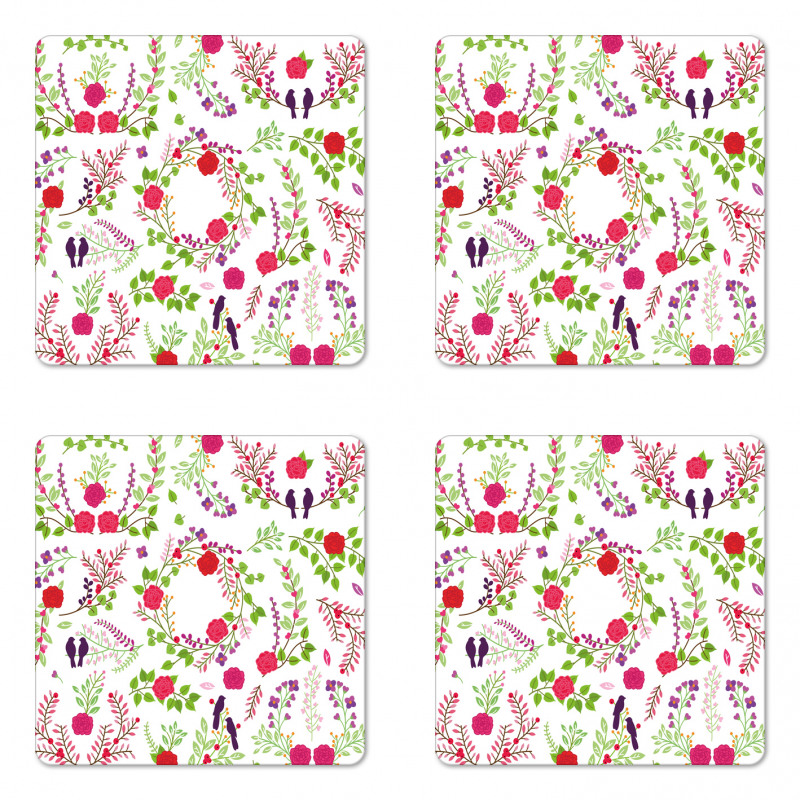 Spring Theme Rose Blossoms Coaster Set Of Four