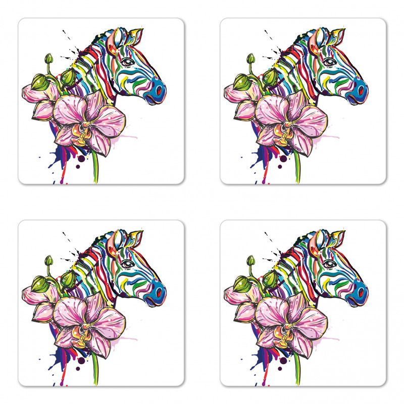 Animal Orchid Ink Art Coaster Set Of Four