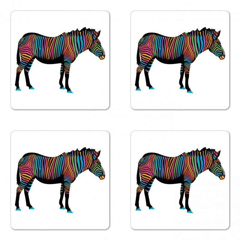 Animal Colorful Lines Coaster Set Of Four