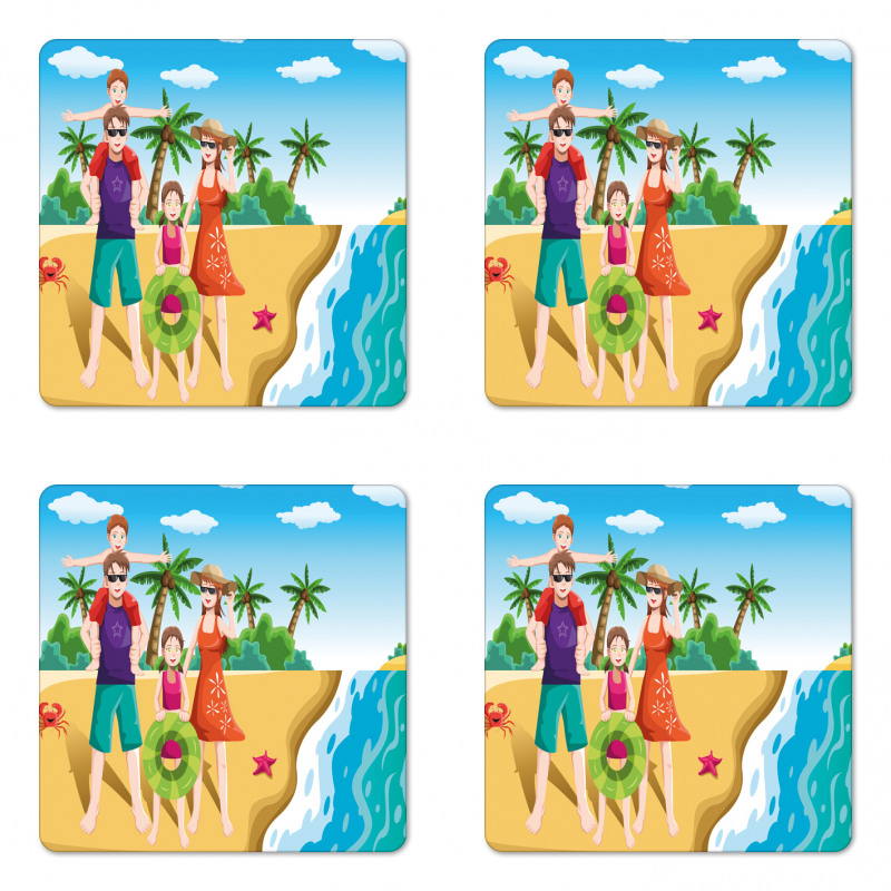 Happy Family on the Beach Coaster Set Of Four