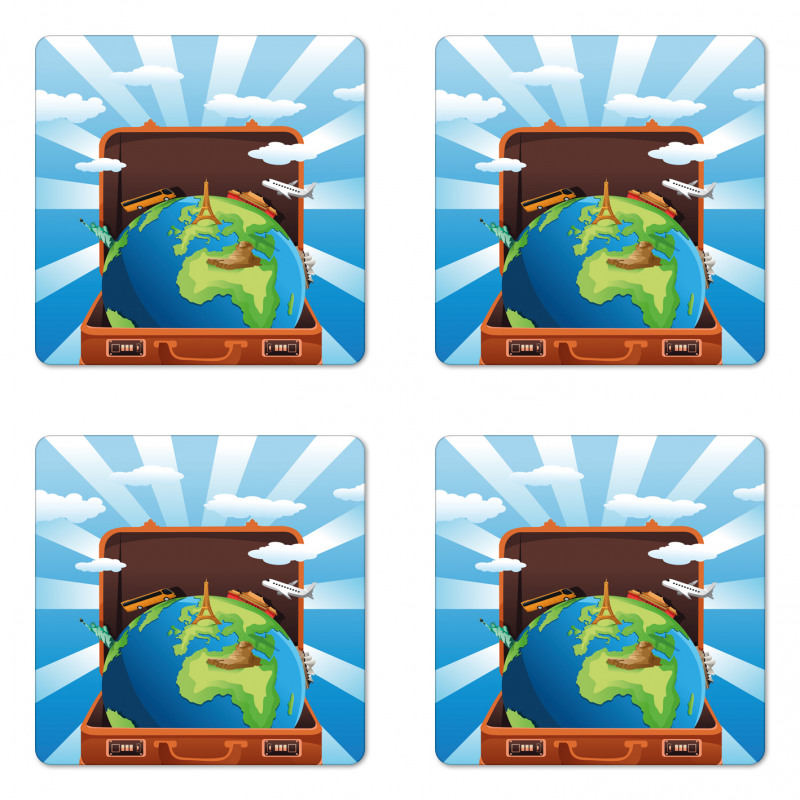 Globe in a Vacation Suitcase Coaster Set Of Four