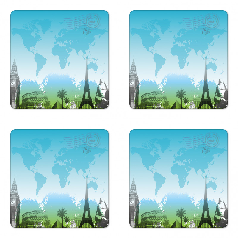 Famous Landmarks Mapping Coaster Set Of Four