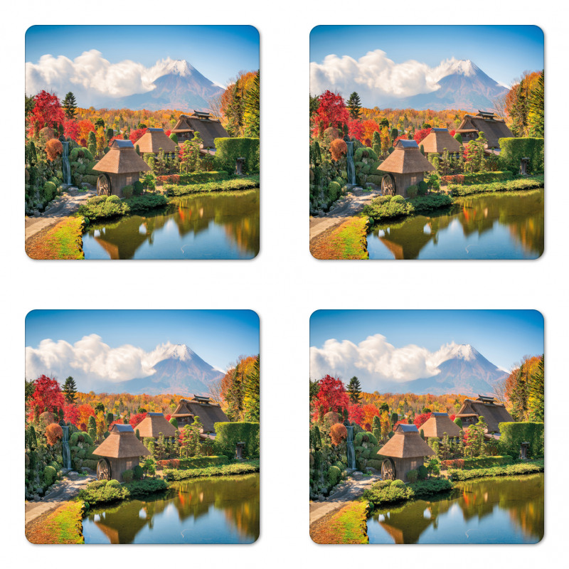 Farmhouses and Mount Hill Coaster Set Of Four