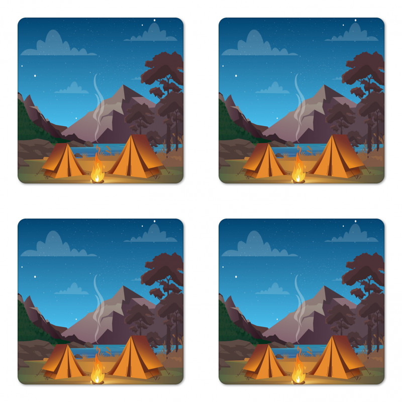 Camping in Woods at Night Coaster Set Of Four