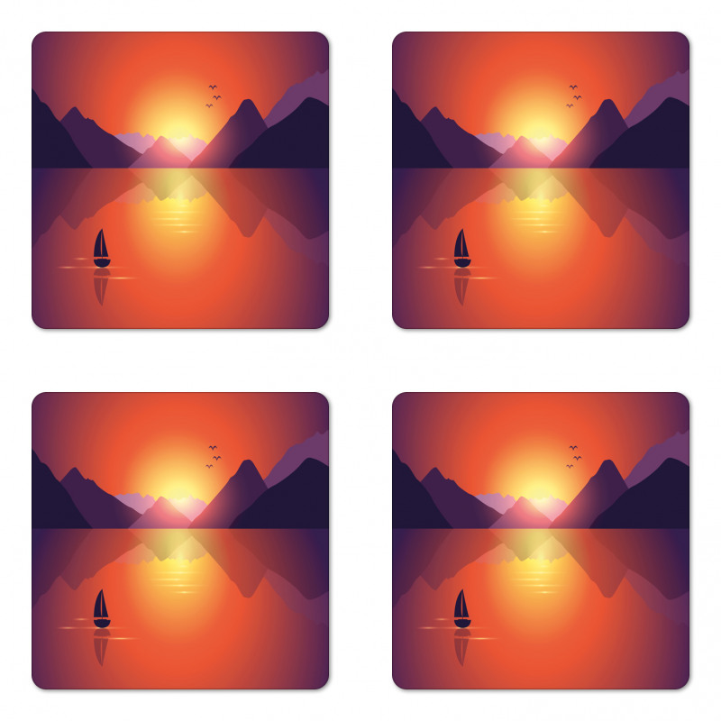 Lonely Sailboat at Sunset Coaster Set Of Four