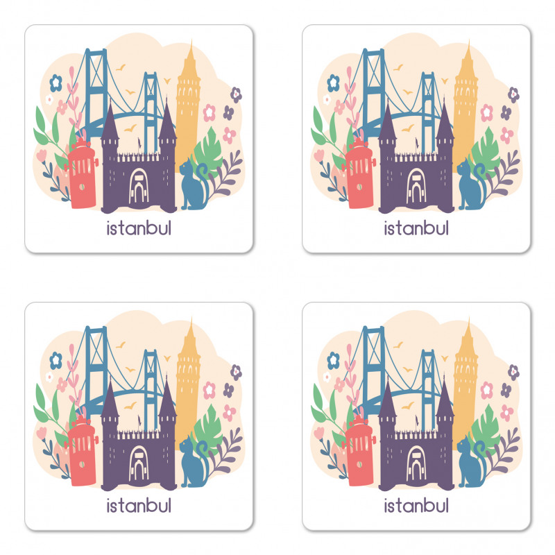 Floral Istanbul Landmarks Coaster Set Of Four