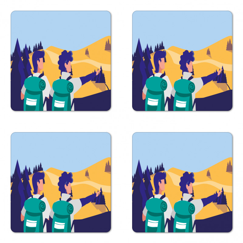 Adventurous Men in Hiking Coaster Set Of Four