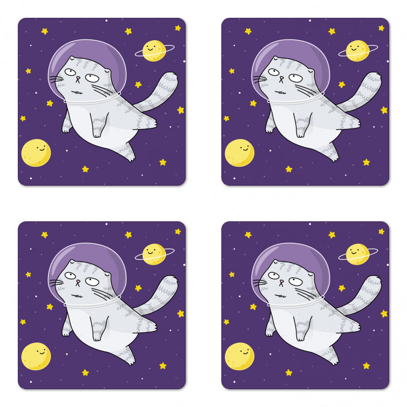 Cat Astronaut Cartoon Coaster Set Of Four