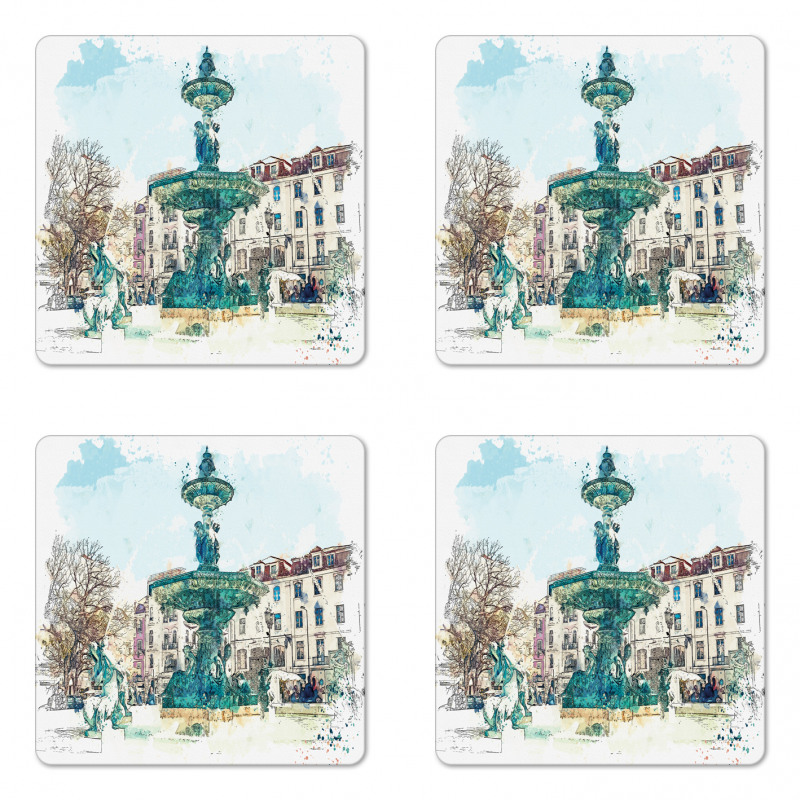 Old Fountain in Town Square Coaster Set Of Four