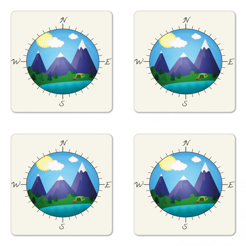 Adventurous Compass Design Coaster Set Of Four