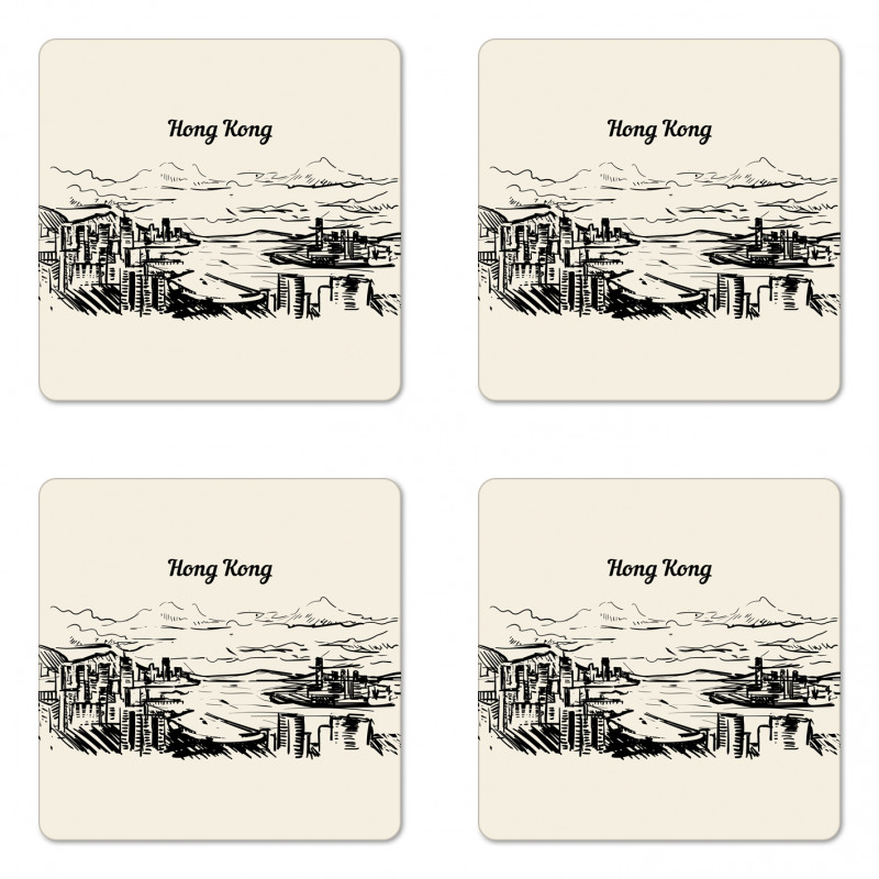 Hong Kong Skyline Wording Coaster Set Of Four