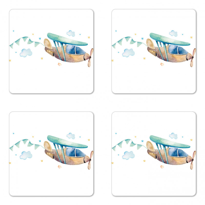 Nursery Airplane Cloud Stars Coaster Set Of Four