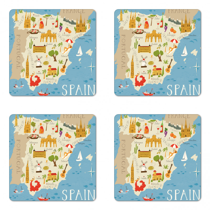 Spain Mapping Calligraphy Coaster Set Of Four