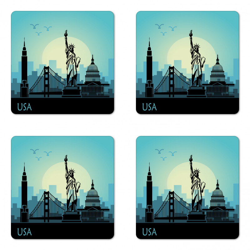 USA Skyscrapers City Skyline Coaster Set Of Four