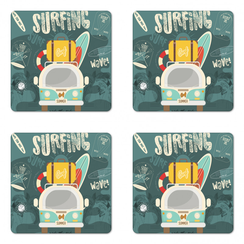 Surfing Text and Van Coaster Set Of Four