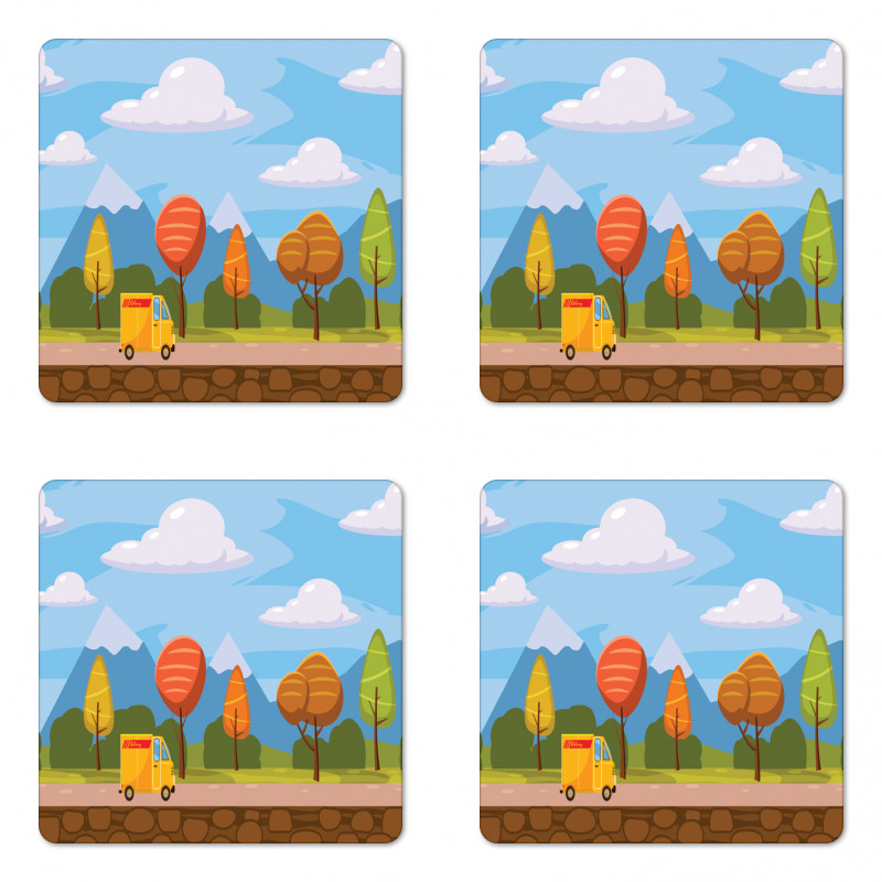 Autumn Trees and Car Coaster Set Of Four