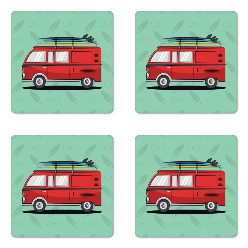 Van with Surf Boards Coaster Set Of Four