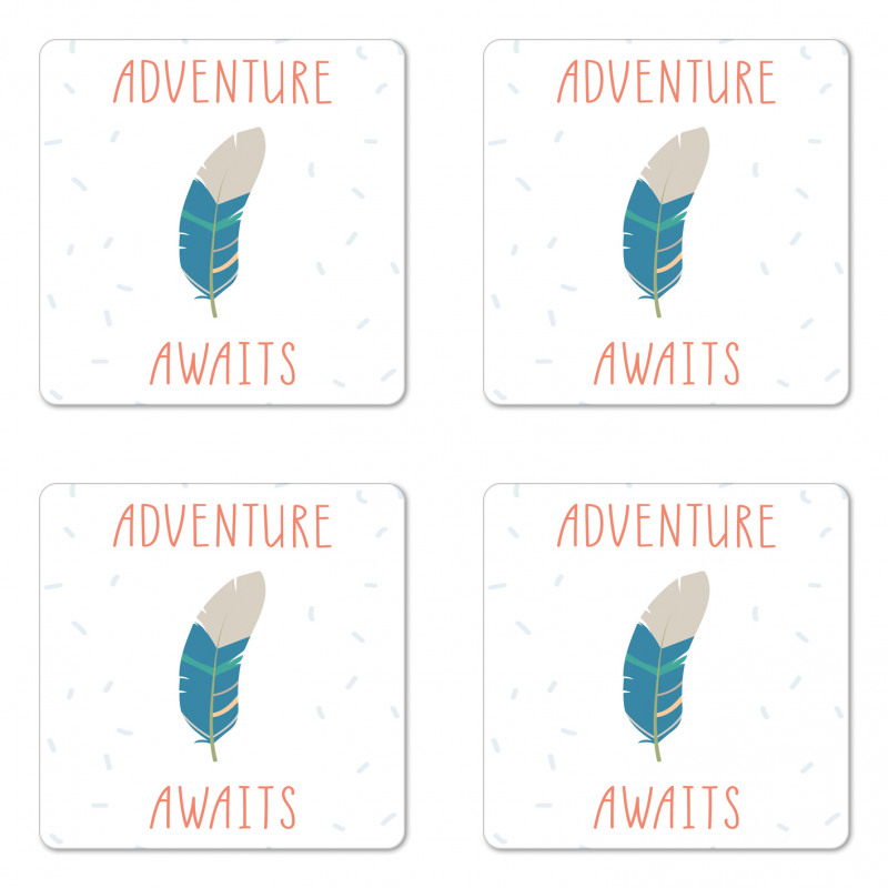 Feather and Text Coaster Set Of Four