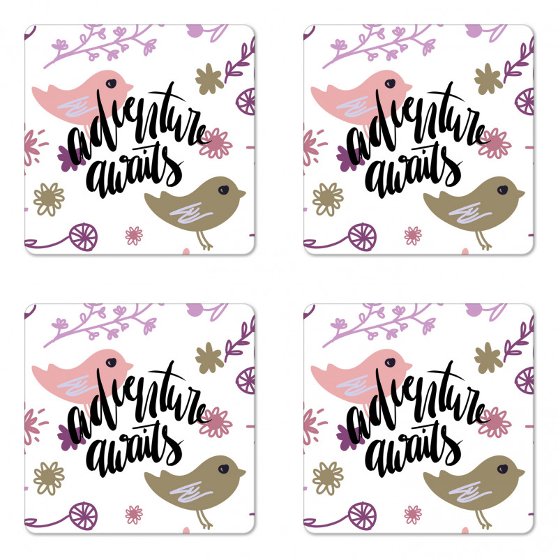 Sketch Floral Text Coaster Set Of Four