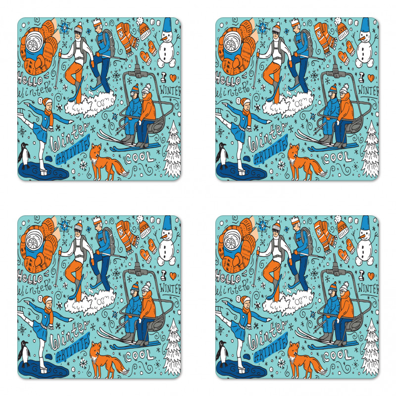 People Winter Activities Coaster Set Of Four