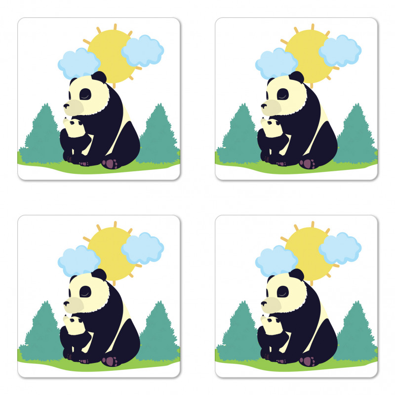 Mammal and His Baby Outdoors Coaster Set Of Four