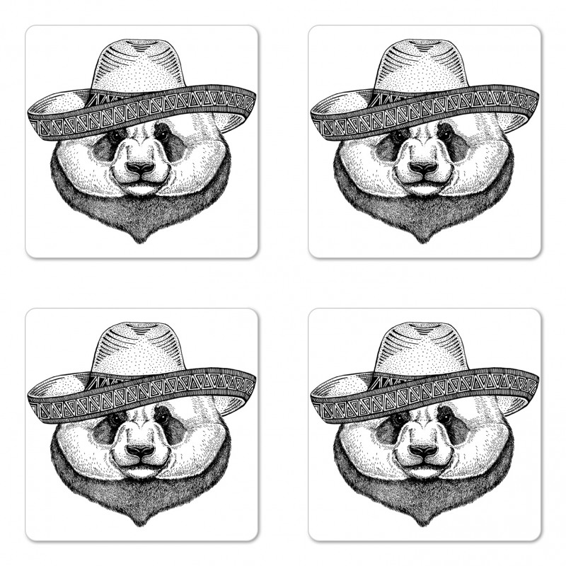 Single Panda Face in a Hat Coaster Set Of Four