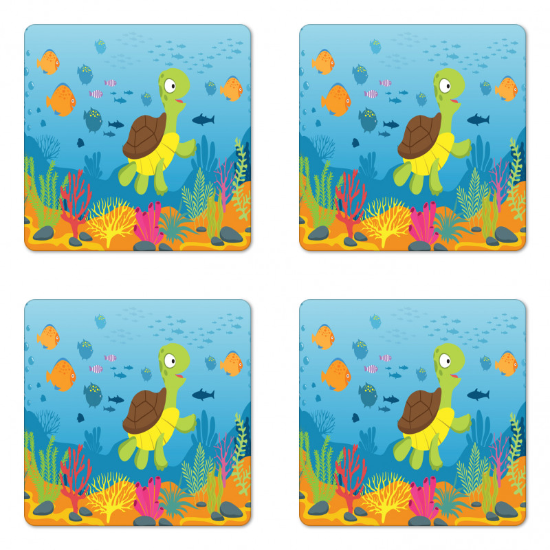 Funny Turtle Fish Types Coaster Set Of Four