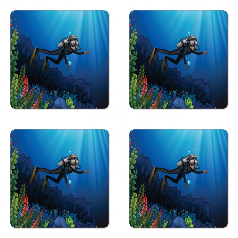 Scuba Diver Exploring Art Coaster Set Of Four