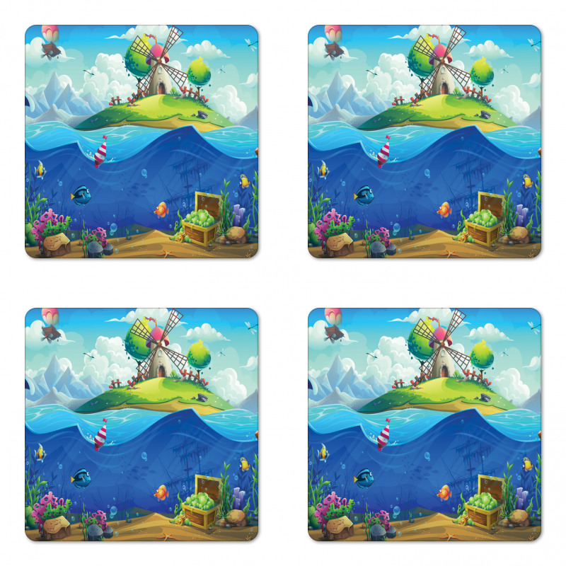 Undersea and an Island Coaster Set Of Four