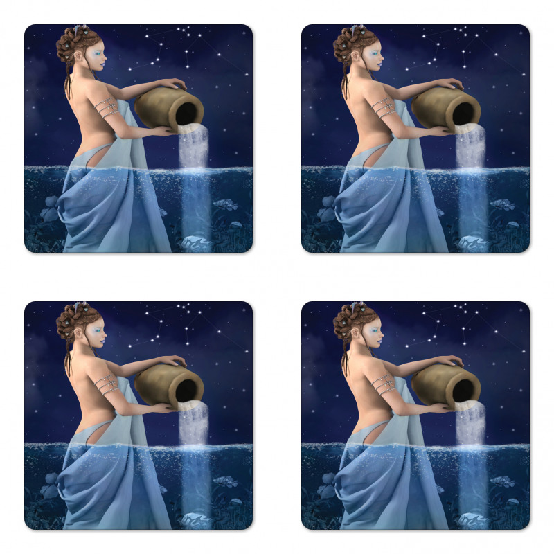 Aquarius Lady with Pail Coaster Set Of Four