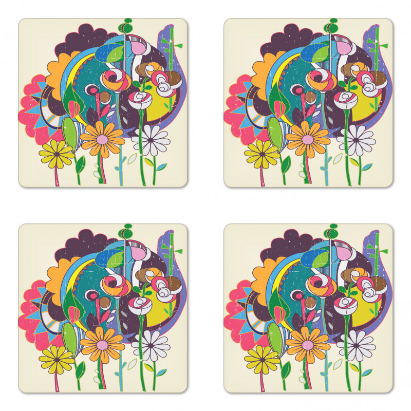 Grunge Style Flowers Artwork Coaster Set Of Four