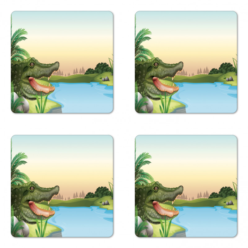 Palms Crocodiles Humor Coaster Set Of Four