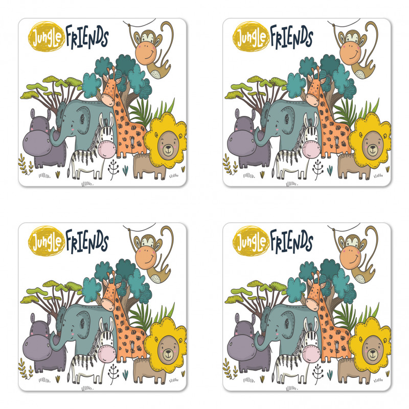 Cartoon Jungle Friends Fauna Coaster Set Of Four