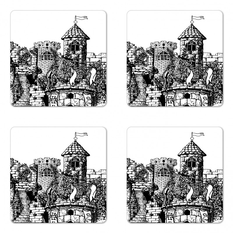 Medieval Fortress Sketch Coaster Set Of Four