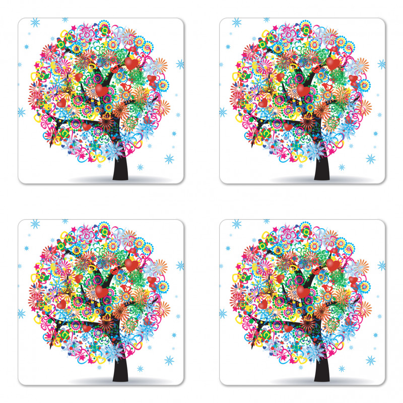 Blooming Flowers Heart Coaster Set Of Four